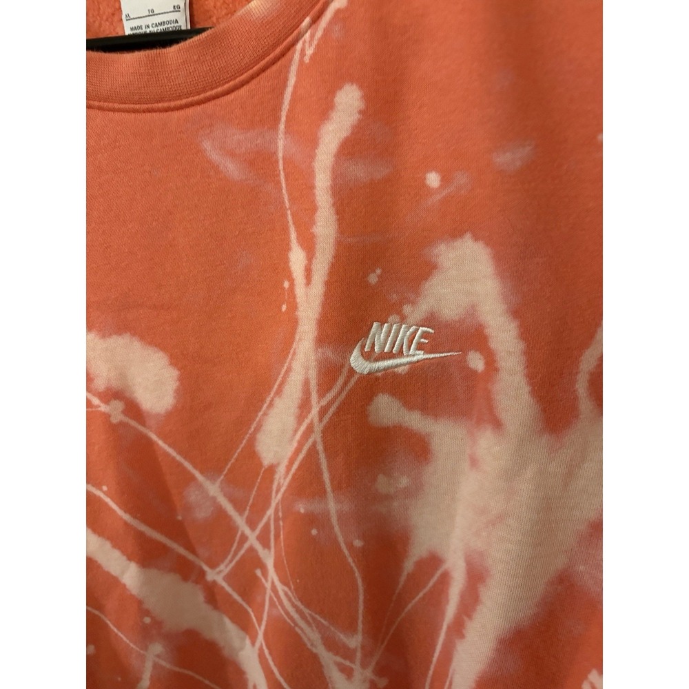 Nike Custom Bleached Sweatshirt Size XL Orange Splatter Tie Dye Crew - Picture 2 of 5